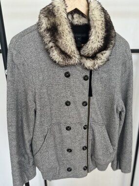 Marc by Marc Jacobs Gray Knit Faux Fur Collar Jacket Size M